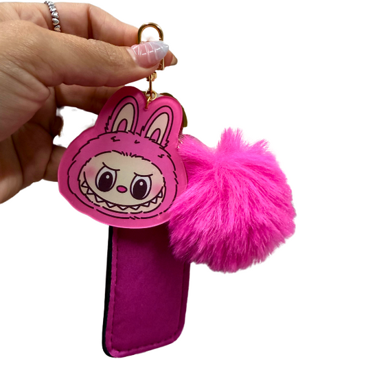 Hot Pink Labubu Lip Balm Holder Keychain