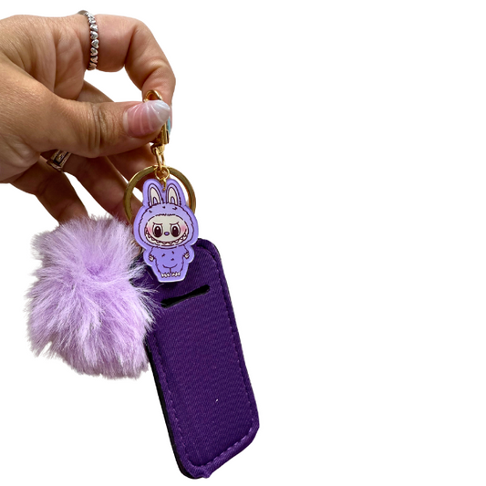 Purple Labubu Lip Balm Holder Keychain