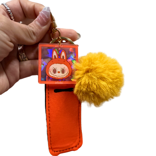 Orange Labubu Lip Balm Holder Keychain