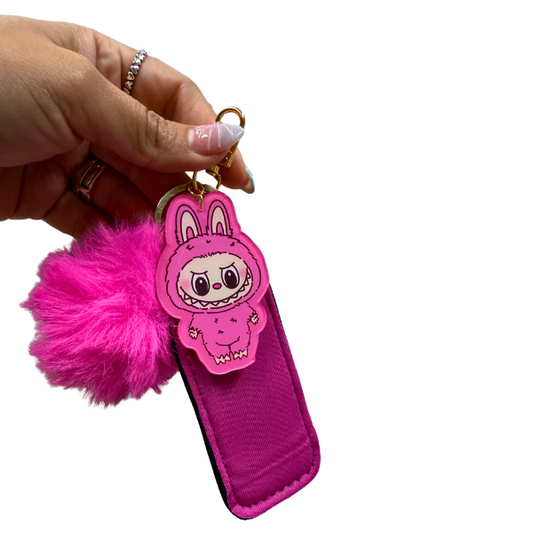 Hot Pink Labubu Lip Balm Holder Keychain